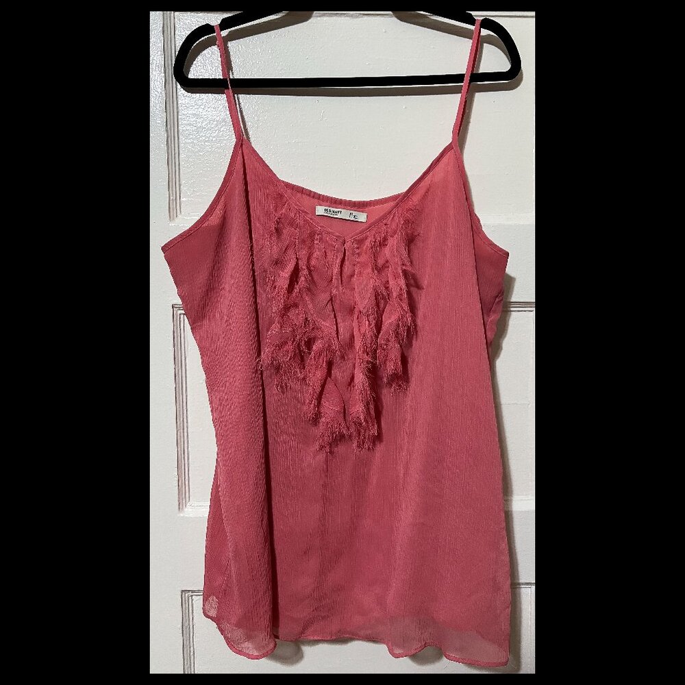 Old Navy Womens Pink Sleeveless Fringe Detail Chiffon Camisole Top XL EUC
